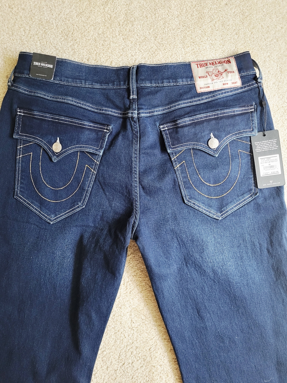 True Religion Billy Relaxed Bootcut Jeans Mens 36x33.5 Flap Pocket Dark Wash NWT